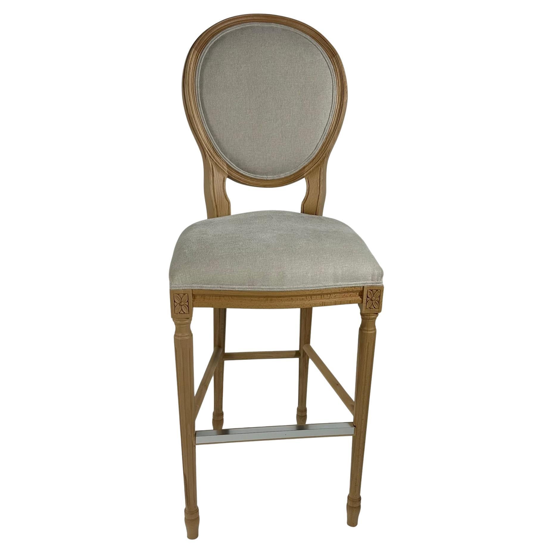 Old-Style Beech Wood Stool, Customizable Coating & Fabric Bar or Counter Height