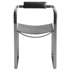 Old Silver Structure & Black Leather Armchair, Studio Sample Ready to Ship