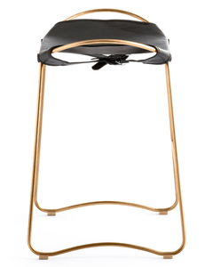 Counter Stool Aged Brass & Black Leather — Studio Sample Ready to Ship