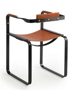 Armchair Black Smoke Structure & Tobacco Leather, Studio Sample Ready to Ship