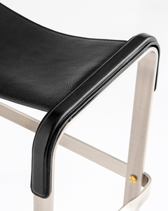 Counter Stool Old Silver Structu & Black Leather, Studio Sample Ready to Ship