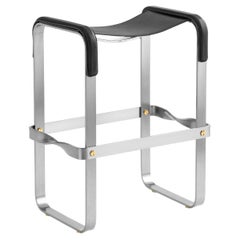 Counter Stool Old Silver Structu & Black Leather, Studio Sample Ready to Ship