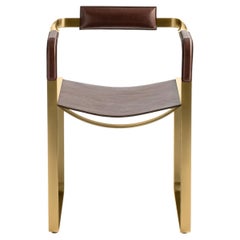 Armchair Aged Brass Structure & Chocolate Leather, Studio Sample Ready to Ship