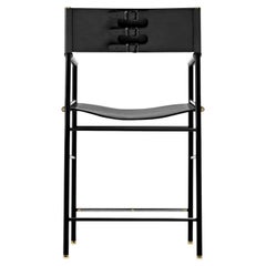 Counter Stool with Backrest, Black Leather, Studio Sample Ready to Ship