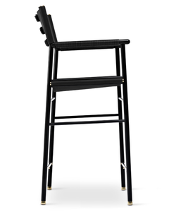 Counter Stool with Backrest, Black Leather, Studio Sample Ready to Ship