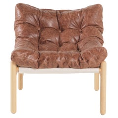 Wallace Armchair, Brown Leather Upholstery, Studio Sample, Ready to Ship
