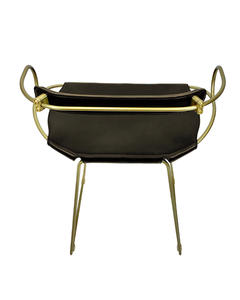 Bar Stool, Aged Brass & Darck Brown Leather, Studio Sample Ready to Ship