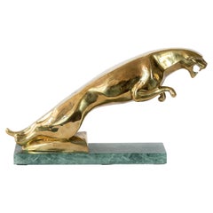 Jaguar Sculpture in Gilded Bronze on Marble Base