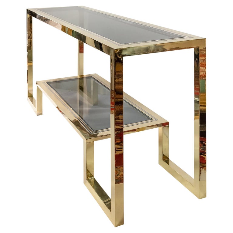 Italian Mid-Century Brass, Chrome and Glass Console Table by Romeo Rega For Sale