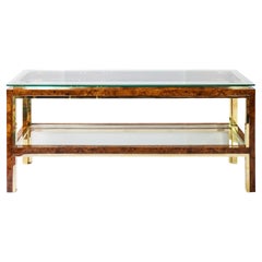Mid-Century Italian Willy Rizzo Burl, Brass Console Table 1970's