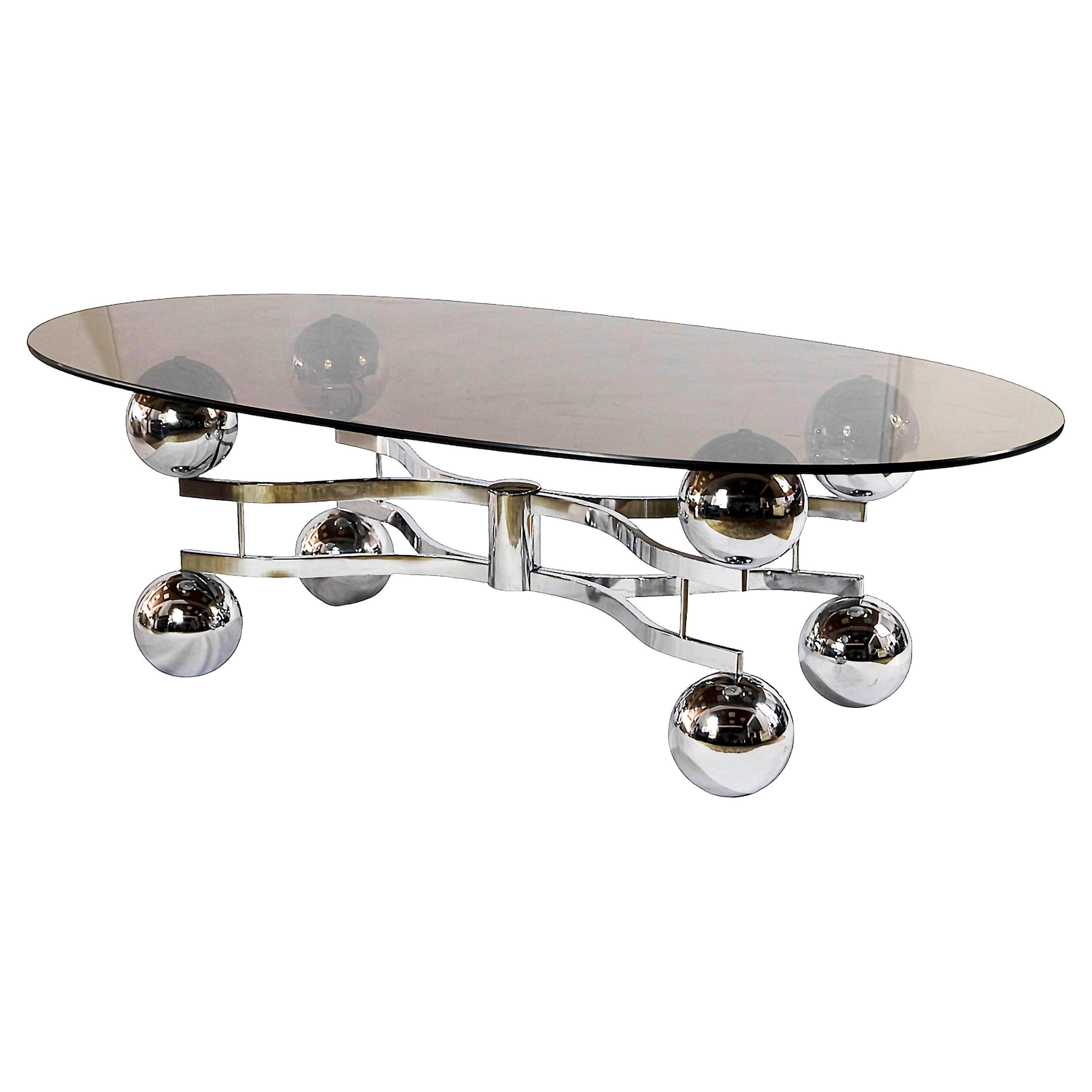 Vintage Space Age Design Chrome and Glass Coffee Table from 1970's