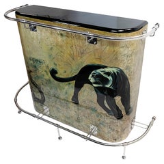 Vintage Dry Bar With Jean Dunand Style Panter And Cobra Varnished Decor