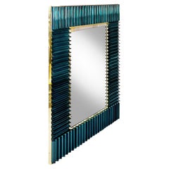 Specchio da parete in ottone e vetro di Murano