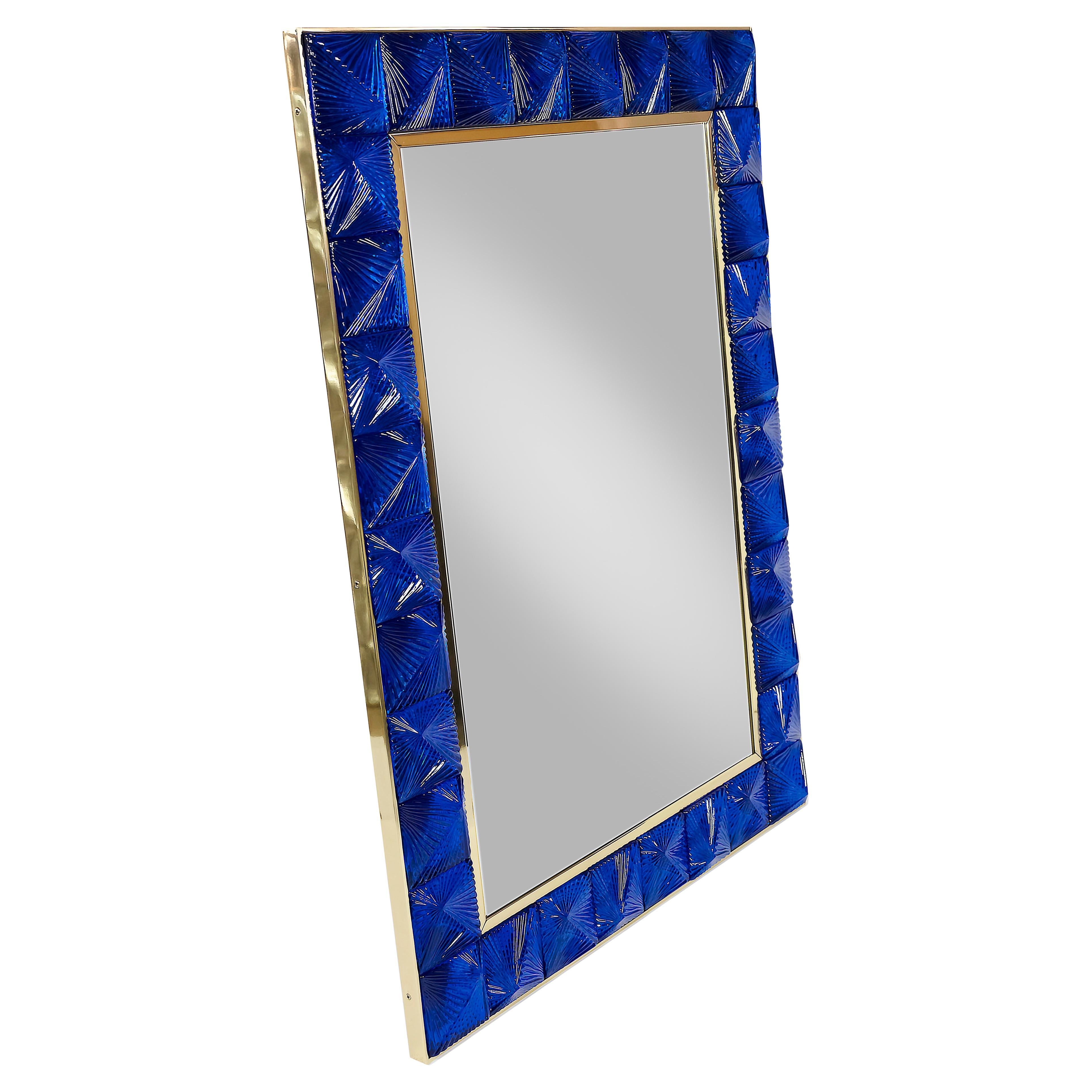 Miroir mural italien en laiton et verre de Murano
