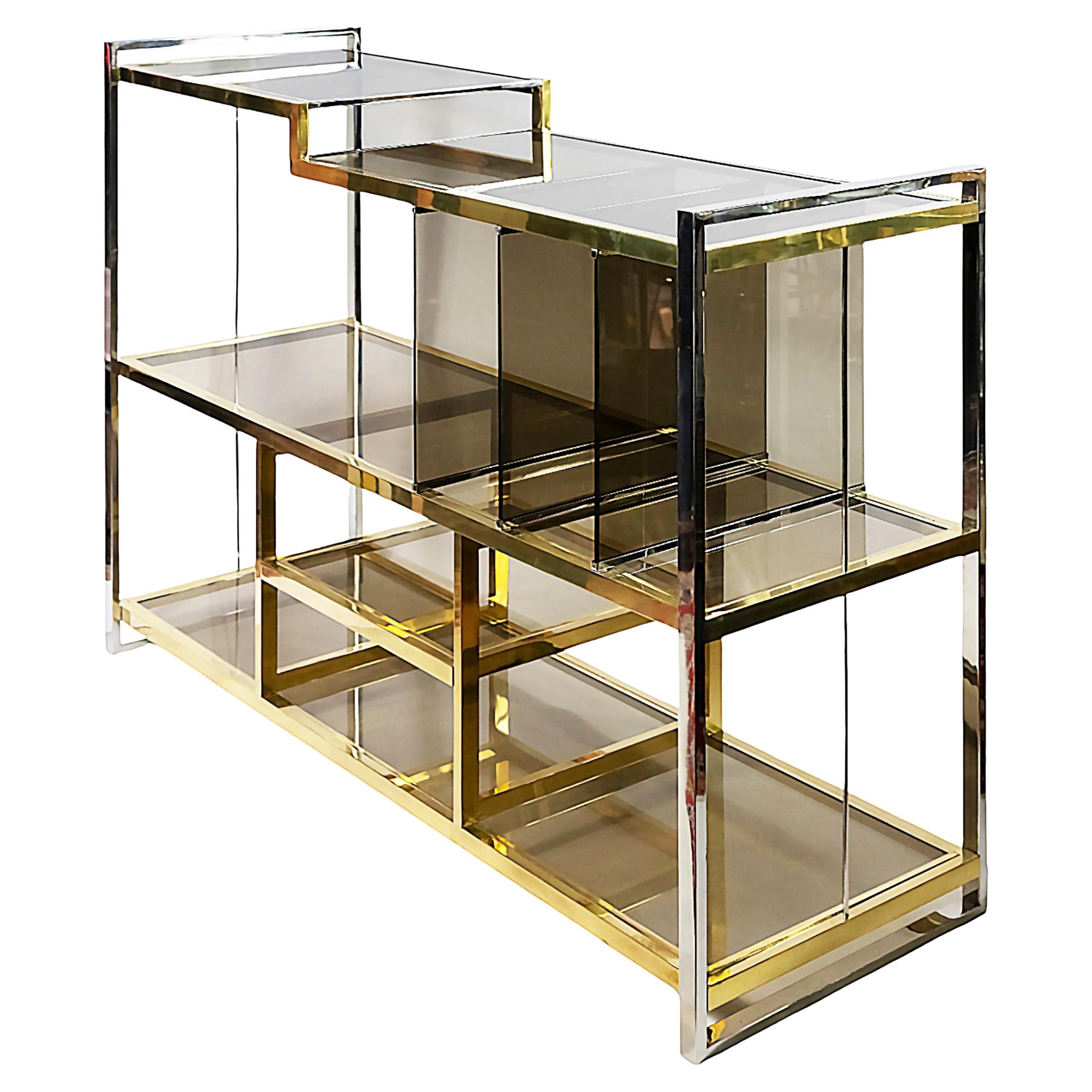Italienischer Konsolentisch/Musikstand aus Messing, Chrom und Glas von Serantoni&Arcangeli im Angebot