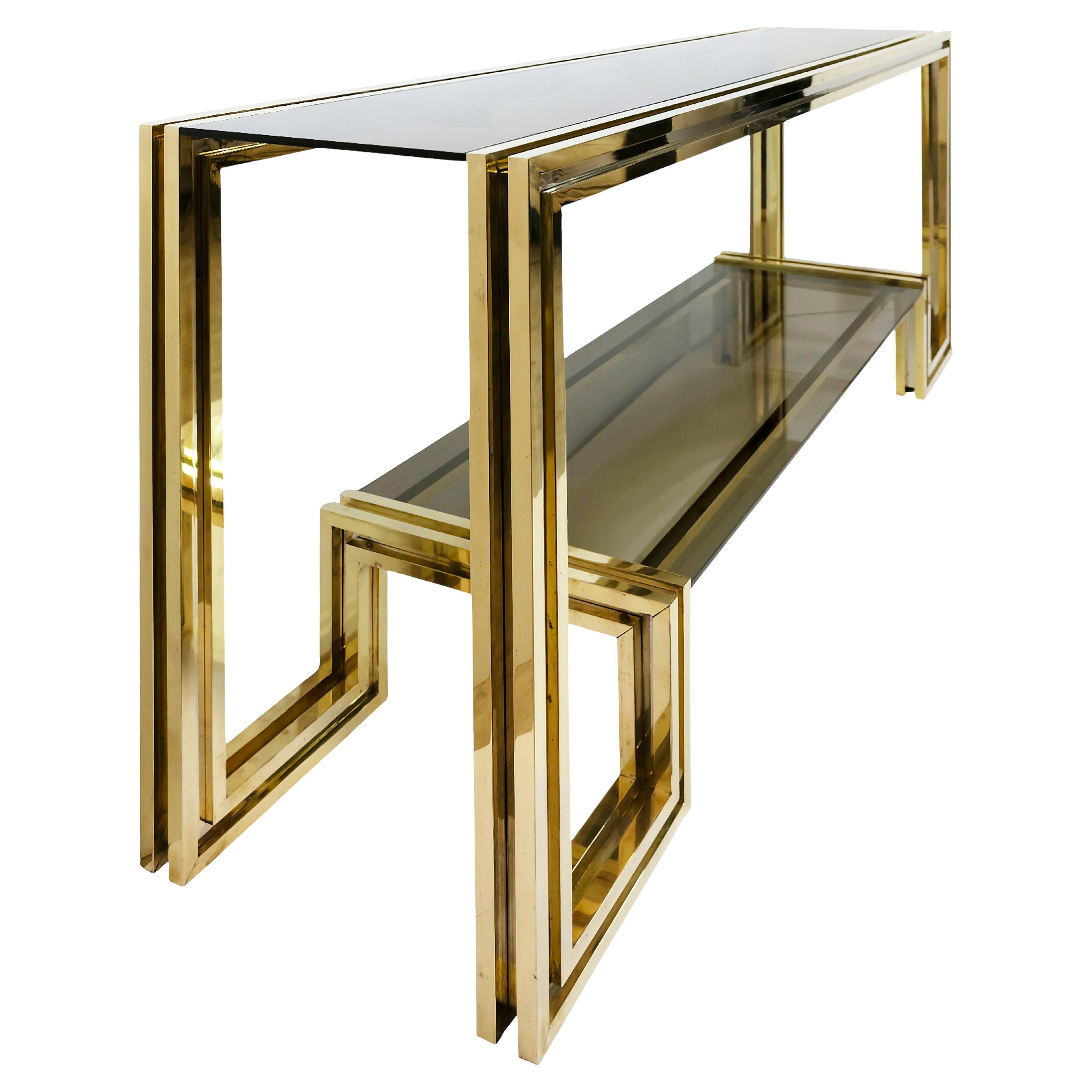 Rare console italienne du milieu du siècle en laiton, chrome et verre par Romeo Rega