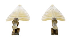 Pair of Vintage Leaf Form Murano Glass Wall Light Sconces