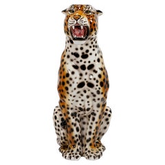 Grande scultura leopardata vintage in ceramica smaltata Hand Made italiana
