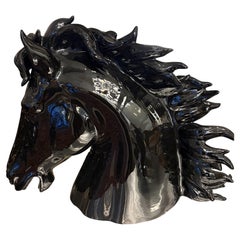 Extra Large Vintage Italian Hand Made Glazed Ceramic Horse Head Sculpture
