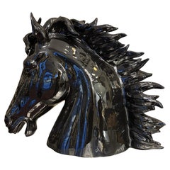 Extra Large Vintage Italian Hand Made Glazed Ceramic Horse Head Sculpture