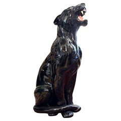 Large Vintage Italian Hand Made Glazed Ceramic Panther Sculpture