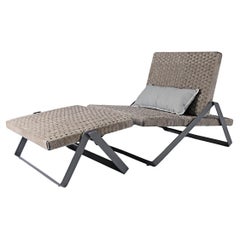 Set of Lounge Chair and Footstool Outdoor/Indoor Chaise "Dobra" by Filipe Ramos