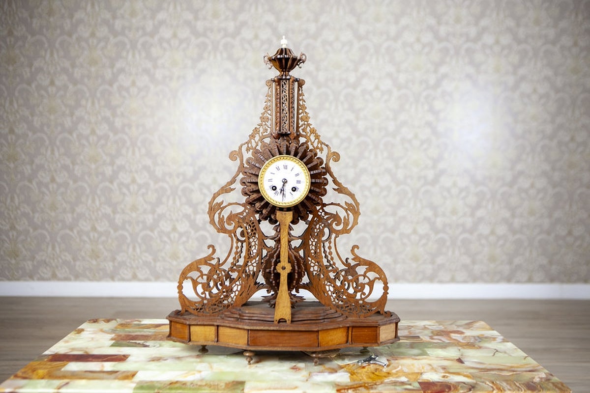 Unique Mantel Clock in Elaborate Exotic Wood Case, Late 19th Century For Sale