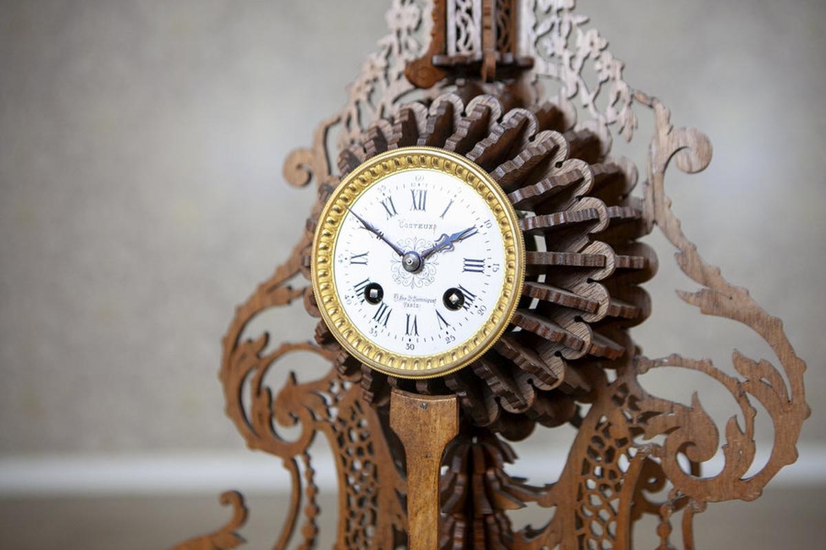 Unique Mantel Clock in Elaborate Exotic Wood Case, Late 19th Century In Good Condition For Sale In Opole, PL