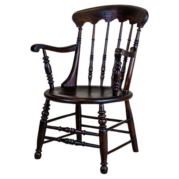 19th-Century English Beech Wood Armchair in Dark Brown