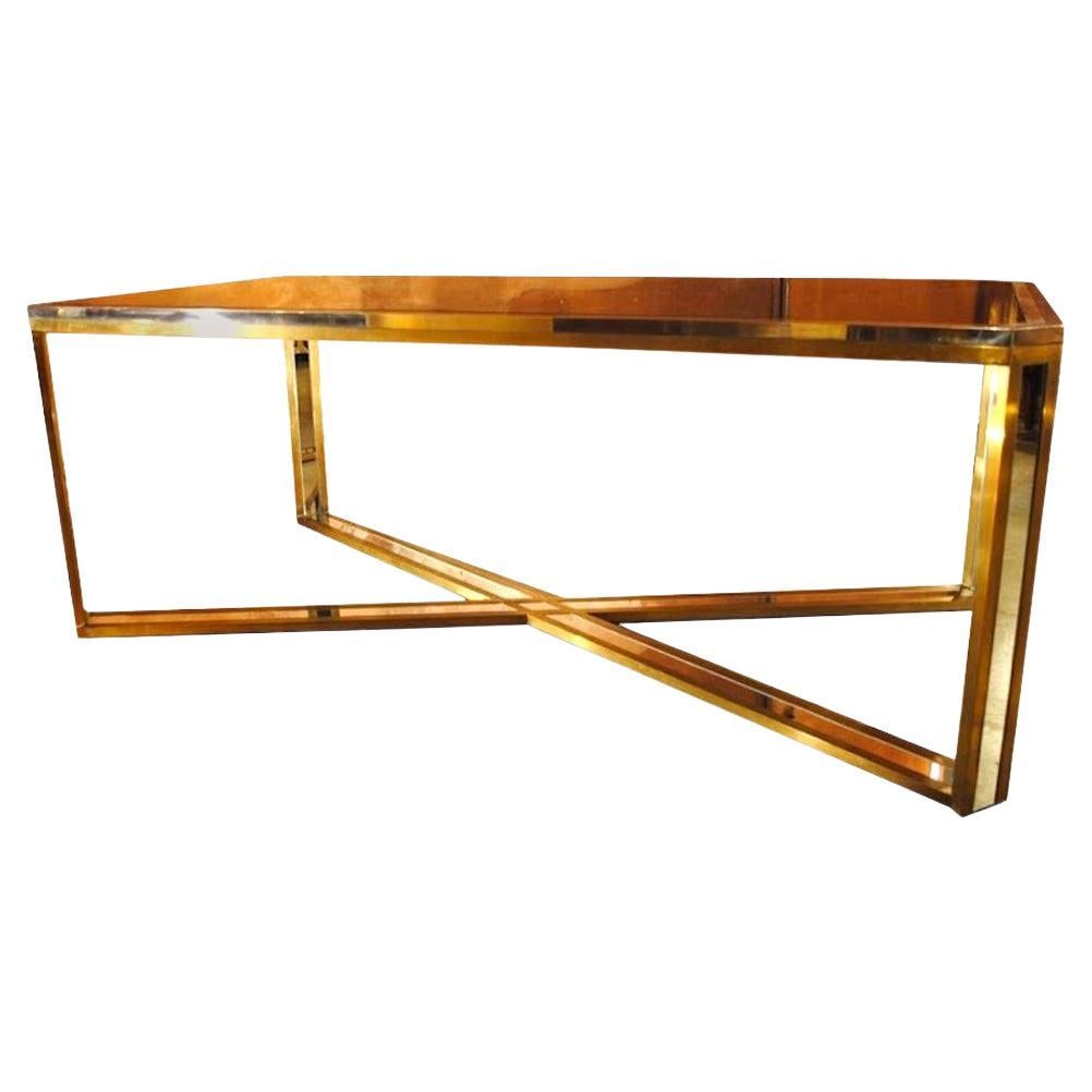 Romeo Rega 1970s Italian Midcentury Table in Stainless Steel, brass and Mirror For Sale