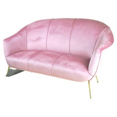 Ico Parisi Italian Sofa Early 1960s in Pink Velvet and Brass Feet
