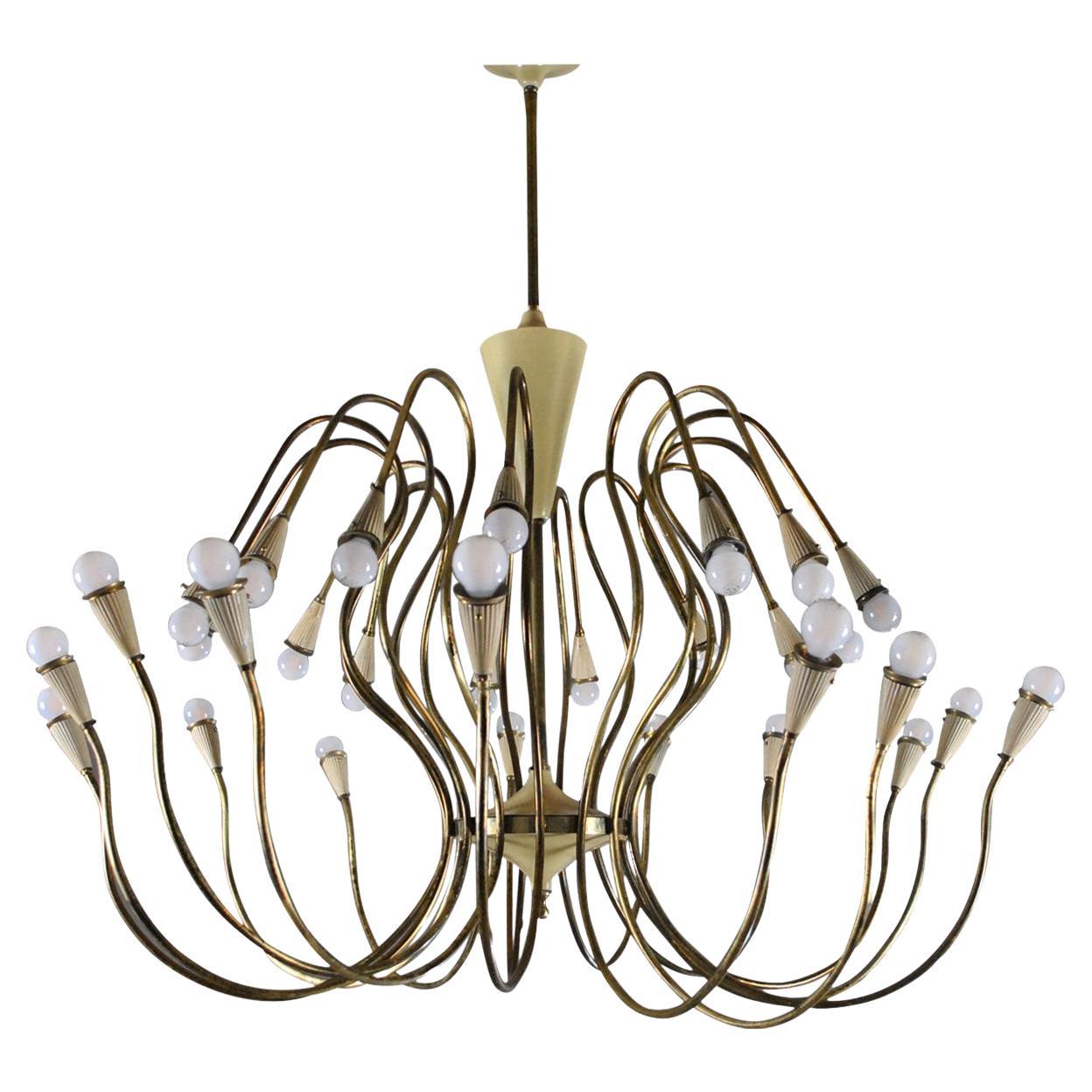 Oscar Torlasco Italian Midcentury Chandelier in Brass, 1950s