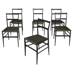 Gio Ponti set of six Super leggera Chairs for Cassina Black Lacquered Ash 1950s