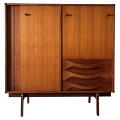 Italian Highboard in Teak with Sliding Doors 1960s