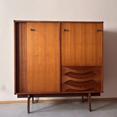 Italian Highboard in Teak with Sliding Doors 1960s