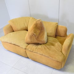 Alberto Rosselli for Saporiti Confidential Two-Seater Modular Sofa in Ochre Suede