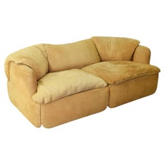 Alberto Rosselli for Saporiti Confidential Two-Seater Modular Sofa in Ochre Suede