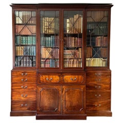 Antique Chippendale Mahogany Secretaire Breakfront Library Bookcase