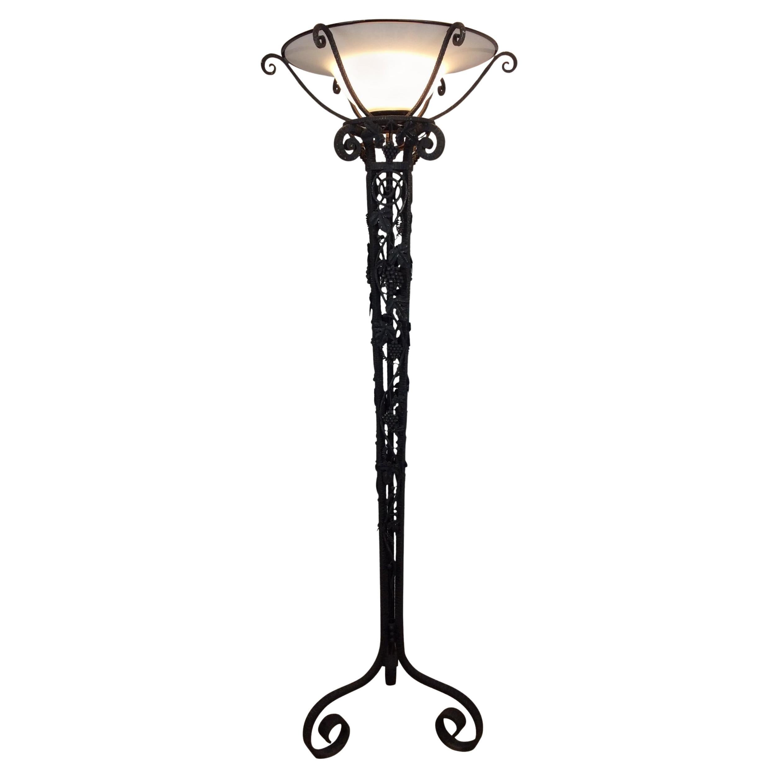 French Art Deco Wrought Iron Floor Lamp in the Style of Edgar Brandt