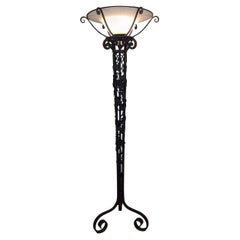 French Art Deco Wrought Iron Floor Lamp in the Style of Edgar Brandt