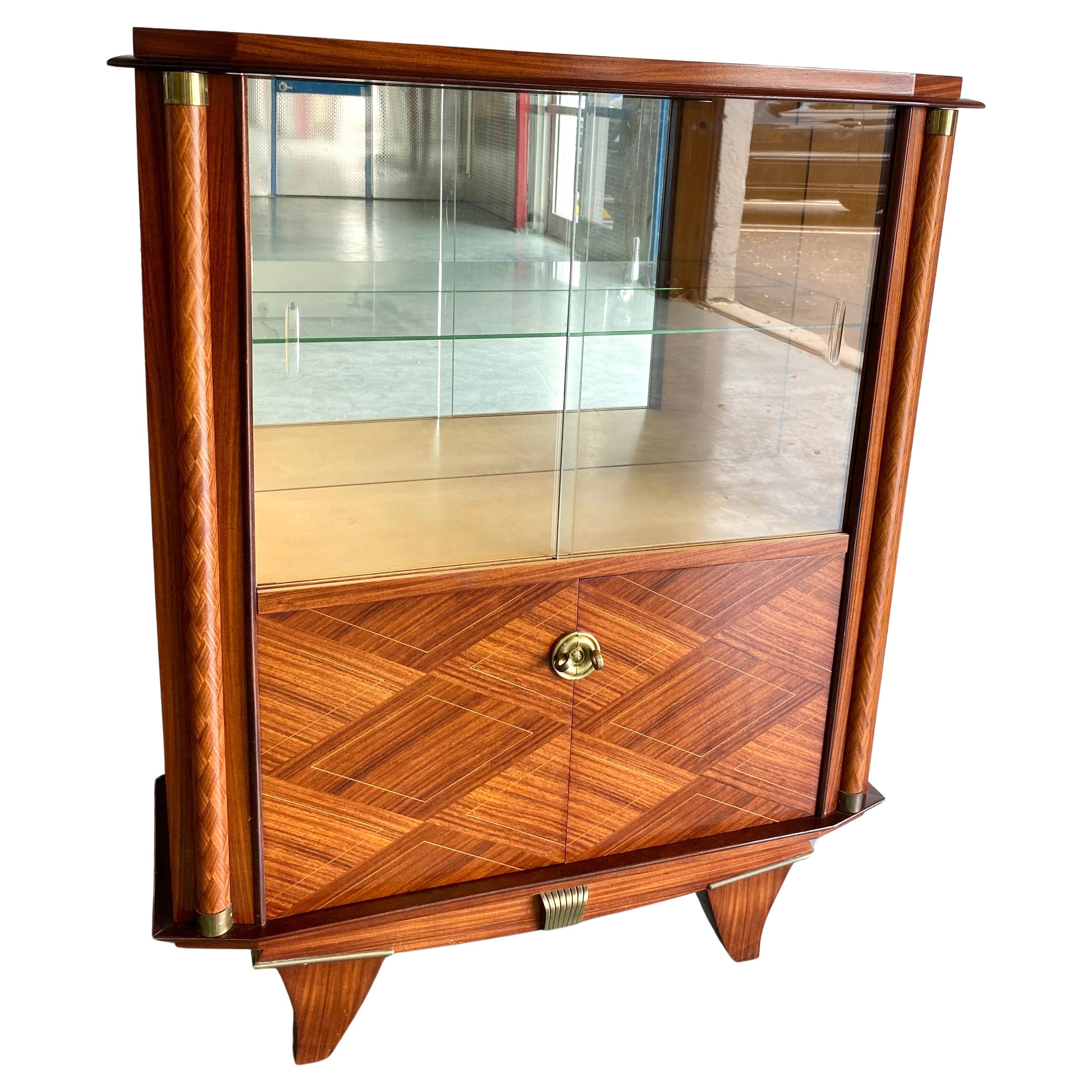 Jules Leleu Modernist Dry Bar Cabinet, French Art Deco Display Cabinet For Sale