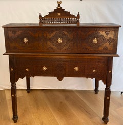 Antique Writing Desk and Chair Set circa 1920s, Moorish Style Inlaid Desk