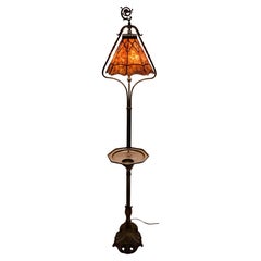 Arts and Crafts Floor Lamp with Original Mica Shade and Table Top, Crest & Co.