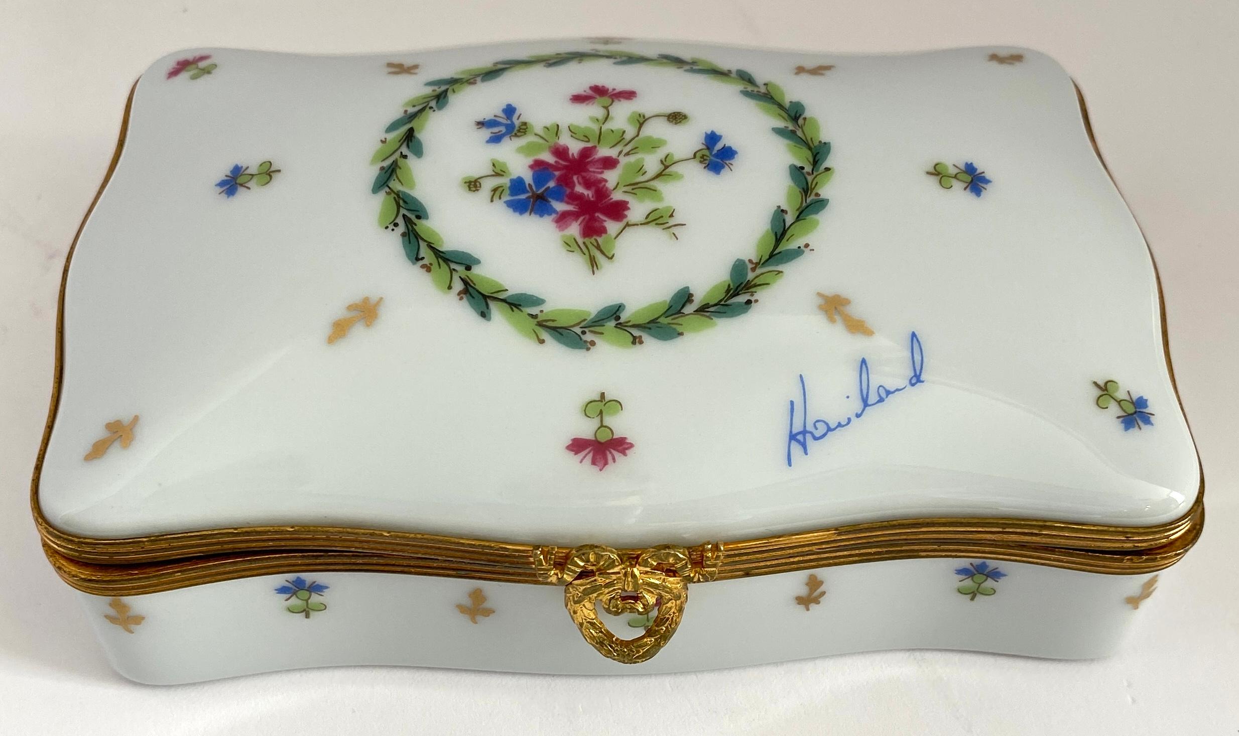 Hand-Crafted Theodore Haviland Limoges Jewelry Box, Limoges Porcelain Trinket Box by Haviland For Sale