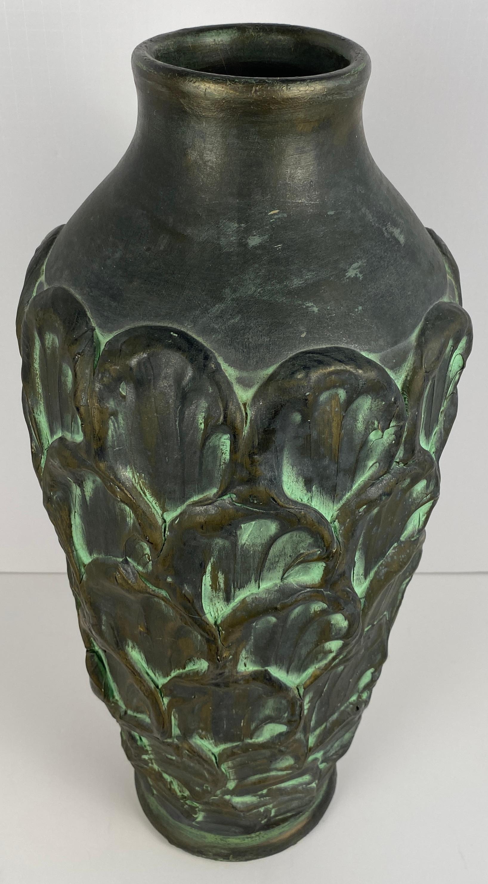 A large ceramic vase. This large and fine quality ceramic or earthenware vase is attributed to Max Lauger or 
Max Läeuger, who initially studied painting at the Académie Julian in Paris, used the clay body of his earthenware vessels as a substrate