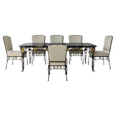Edgar Brandt Style French Art Deco Wrought Iron Dining Table & 6 Chairs