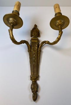 Pair of Louis XVI Style French Bronze Two-Light Wall Sconces