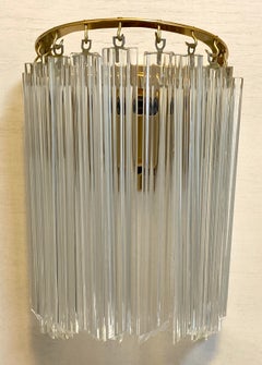 Set of Four Venini Murano Glass and Brass Wall Sconces, Mid-Century Modern