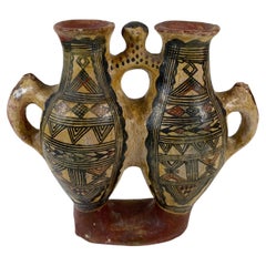Vintage Double-Chamber Geometric Ceramic Vessel, Marked and Dated 11-8-54