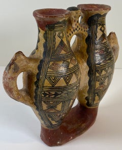 Vintage Double-Chamber Geometric Ceramic Vessel, Marked and Dated 11-8-54